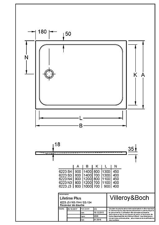 Receveur de douche 80 x 100 cm en céramique, blanc, Villeroy & Boch Slim