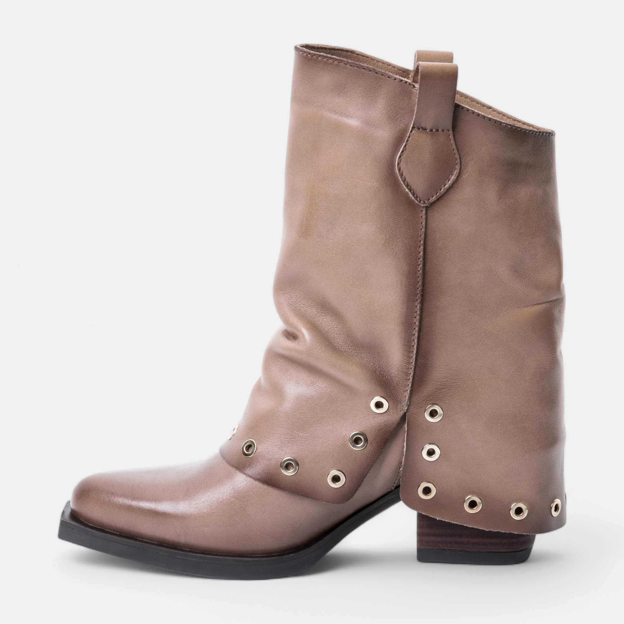 Santiags à talon Femme en cuir beige