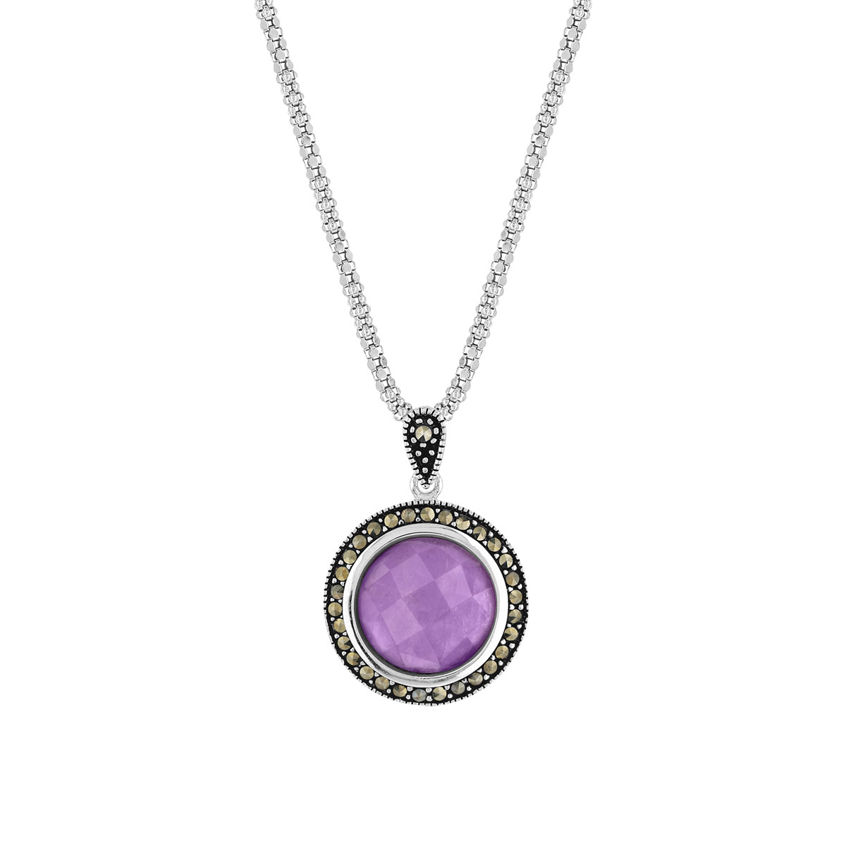 Collier argent amethyste marcassites 45 cm
