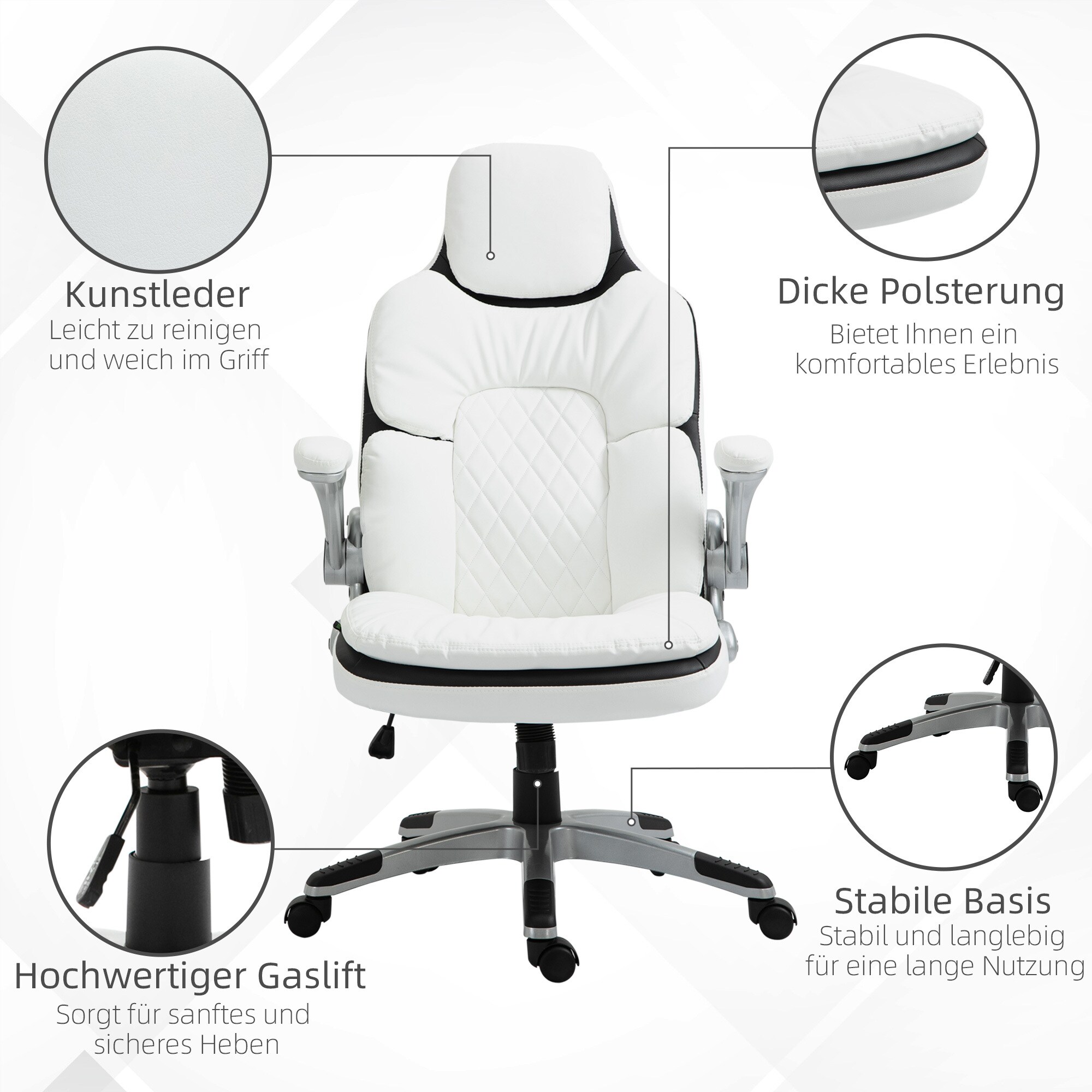 Vinsetto Bürostuhl höhenverstellbar weiß 69 x 67 x 113-121 cm (BxTxH)
