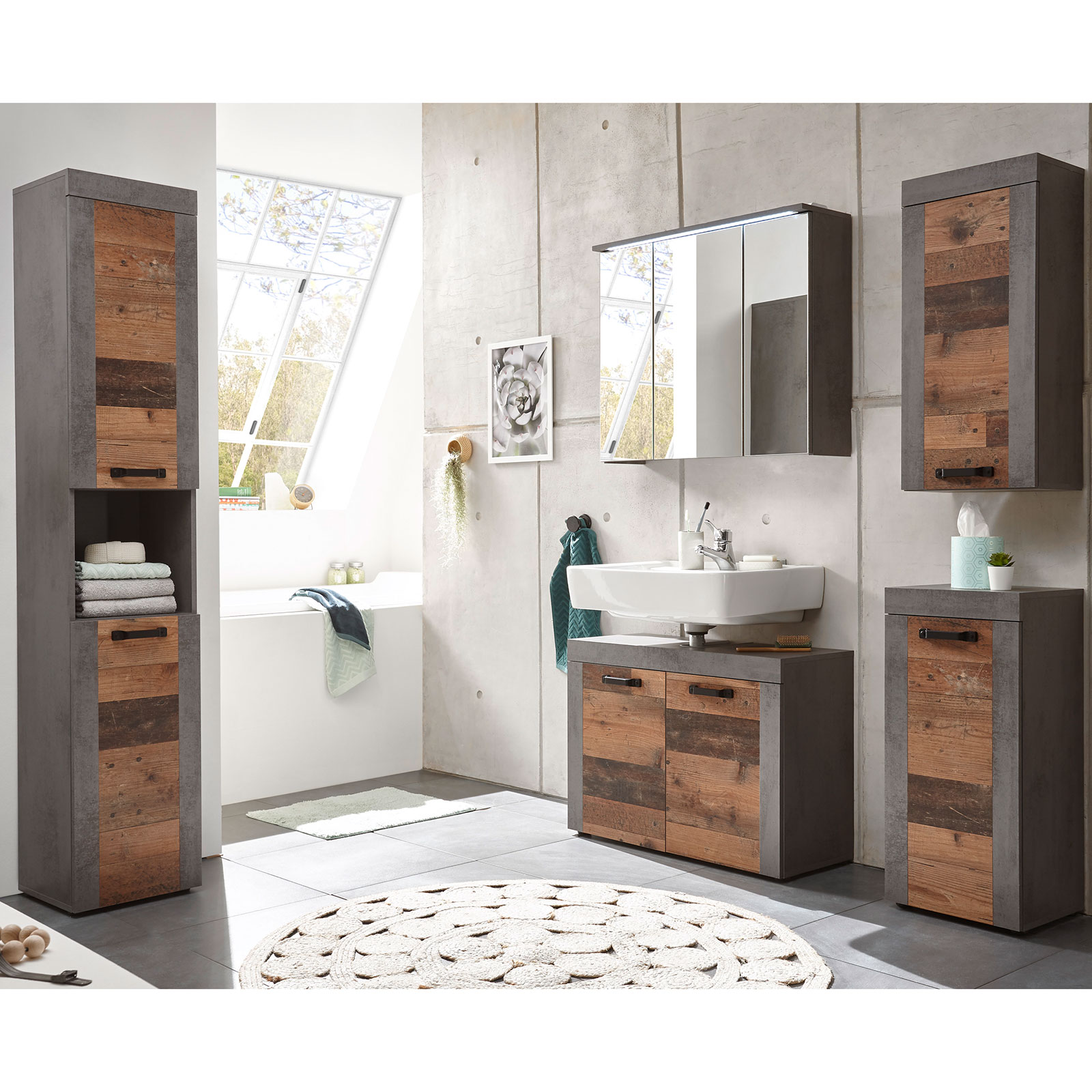 Seitenschrank - Old Wood Vintage Betonoptik - 36 cm breit