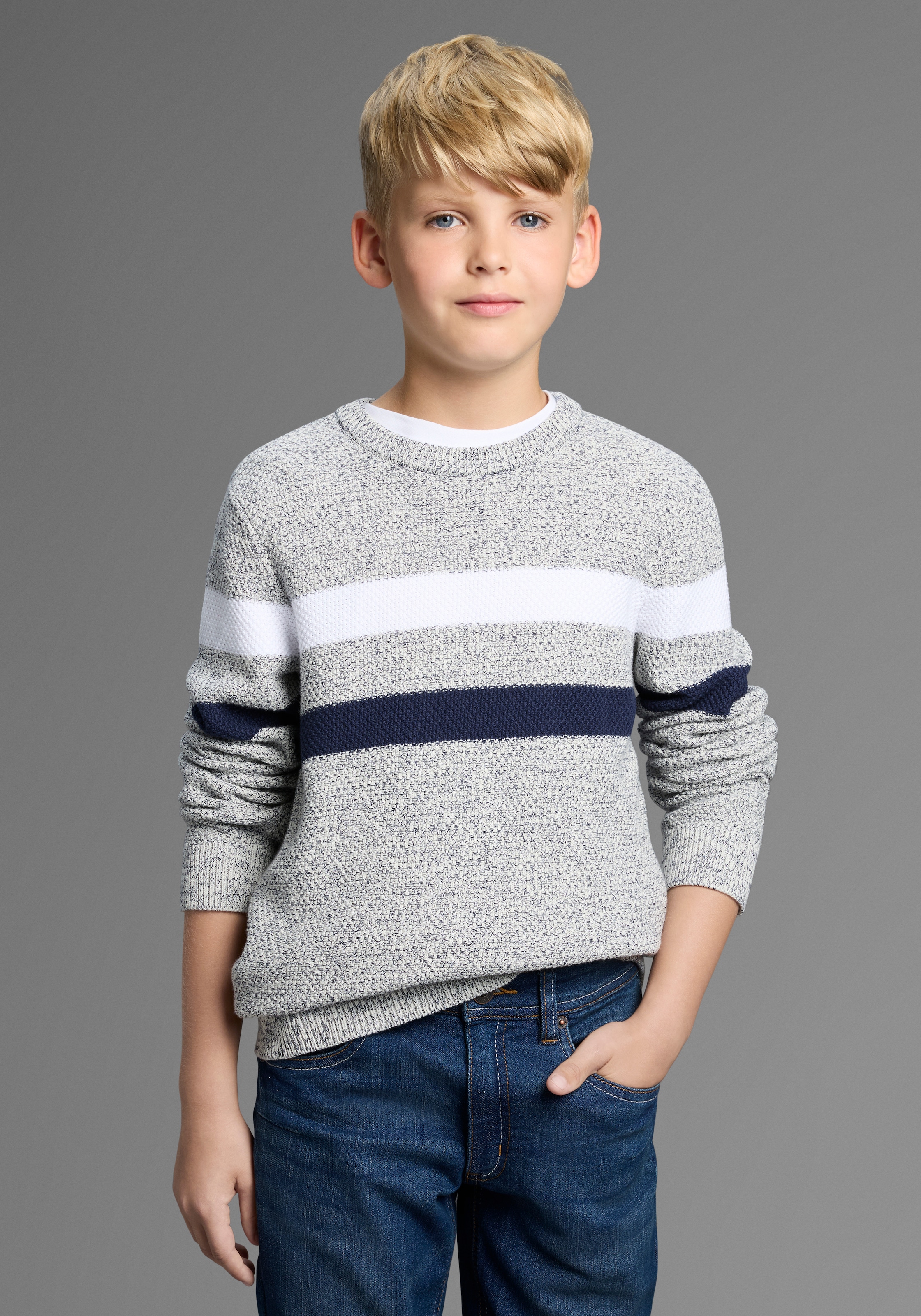 Bruno Banani Strickpullover »Ringelpullover in modischer Strickstruktur«, NEU: BRUNO BANANI für TEENS! Pullover in Melangeware