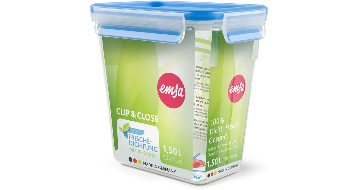 EmsaClip & Close vershoudbak, 1,5 L doos  (Transparant/blauw, rechthoekig)