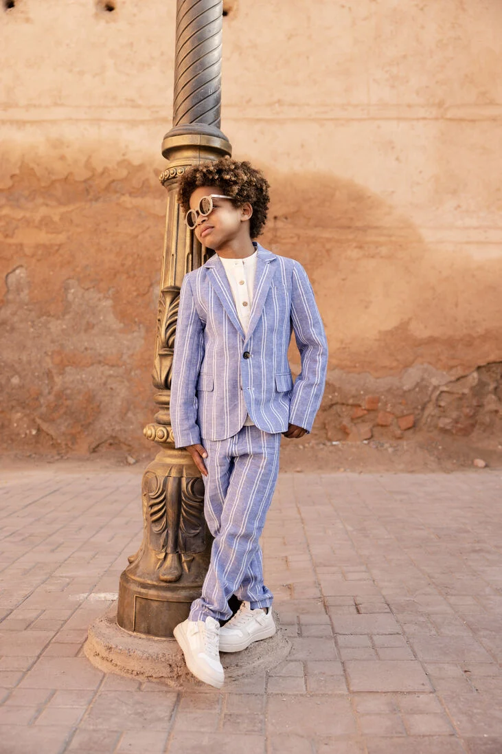 SCOTCH & SODA blauw/wit gestreepte scotch & soda pantalon striped relaxed slim fit-linen dressed pants