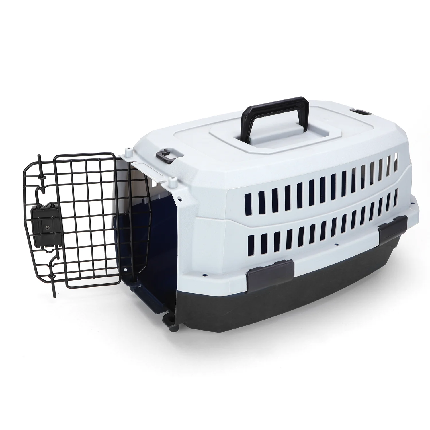 Transportadora Nobleza de plástico preta e cinza para cães e gatos.