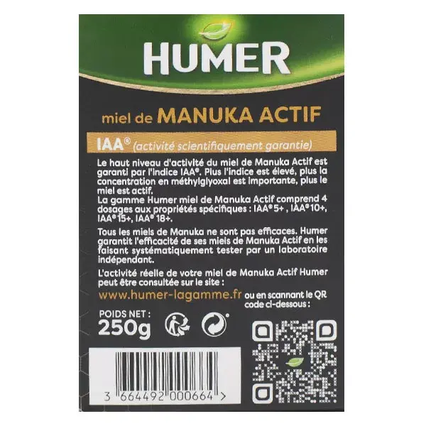 Mel de Manuka Ativo Humer IAA® 15+100% Puro - Pote de 250g