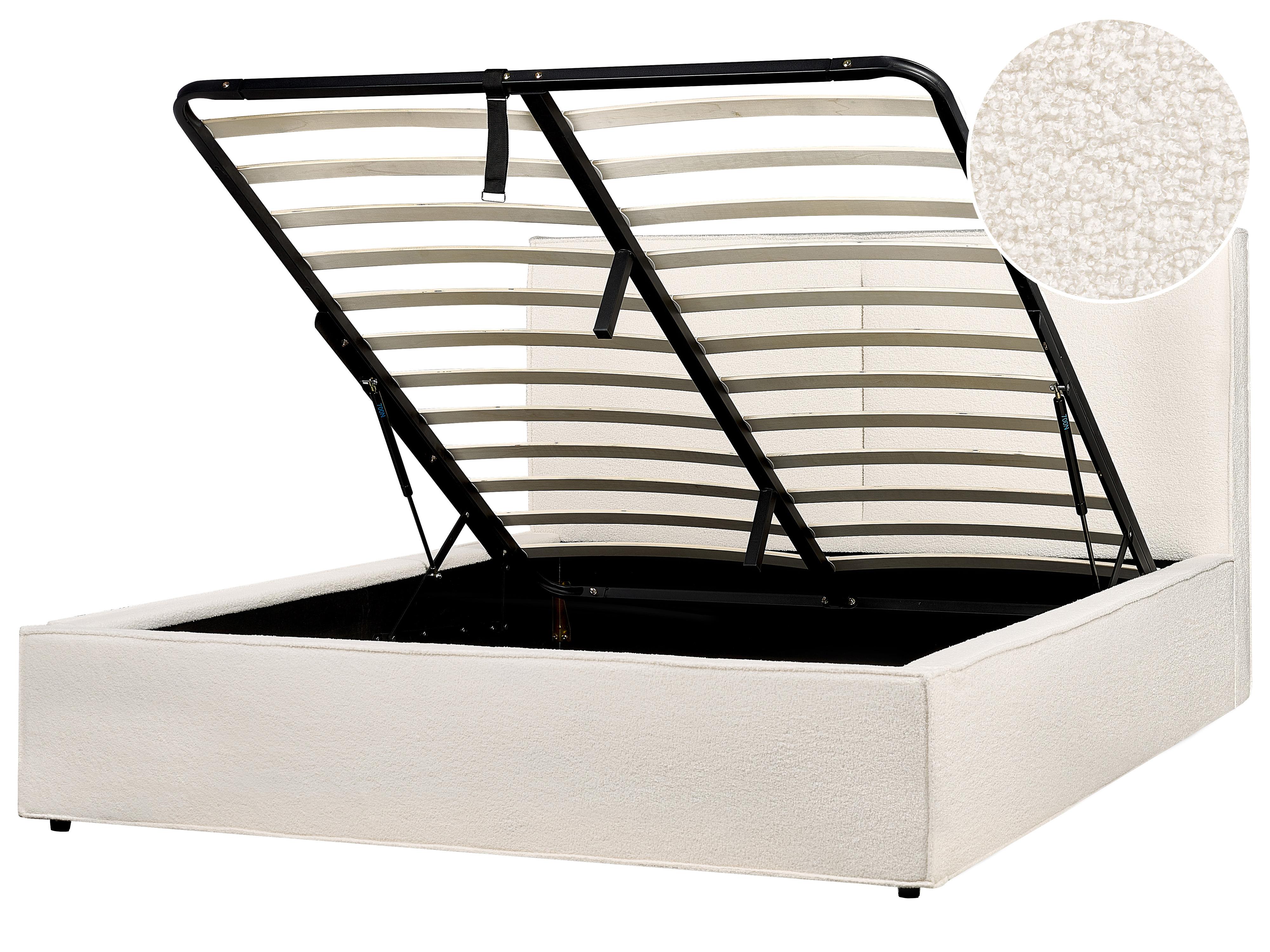 Bed met opbergruimte Bouclé MOISSAC 160 x 200 cm Gebroken wit