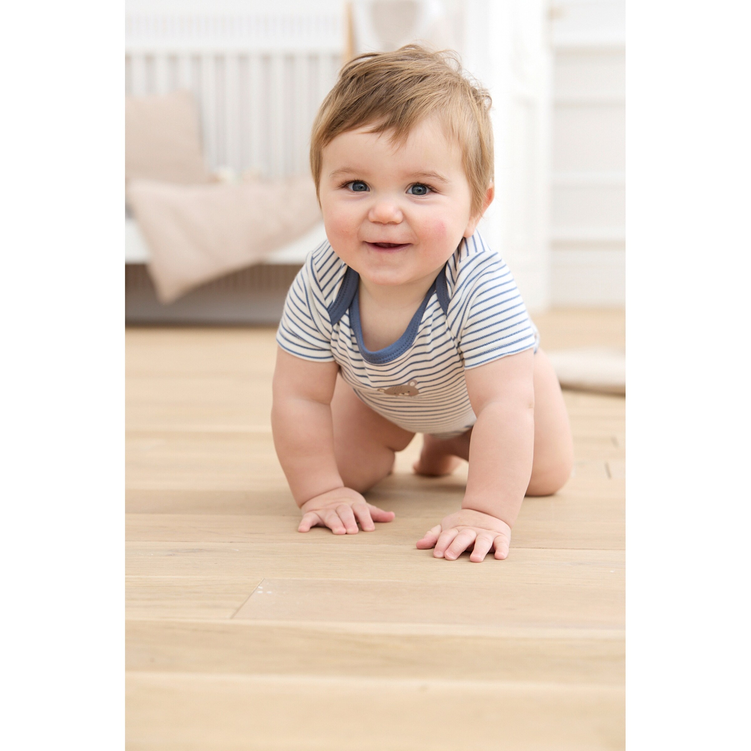 Bornino - Tiny Friends 2er-Pack Bodys kurzarm Ringel Bär blau/natur