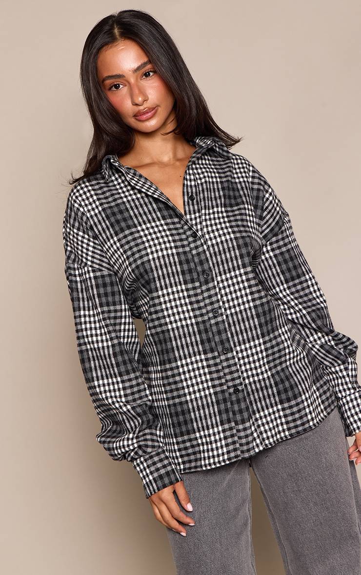 Noir Chemise En Flanelle À Carreaux Avec Nœud Dans Le Dos Petite Taille