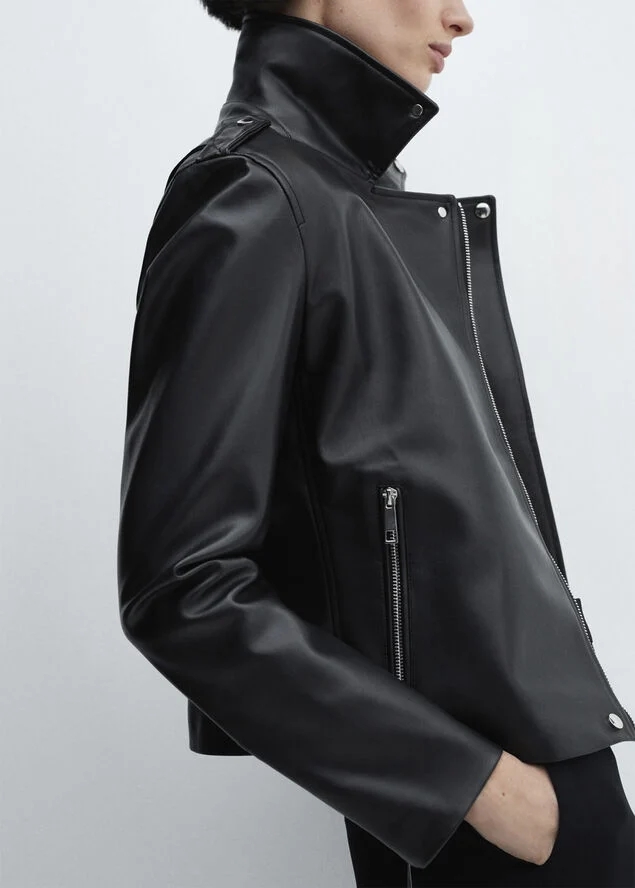 MANGO Faux-leather biker jacket Black