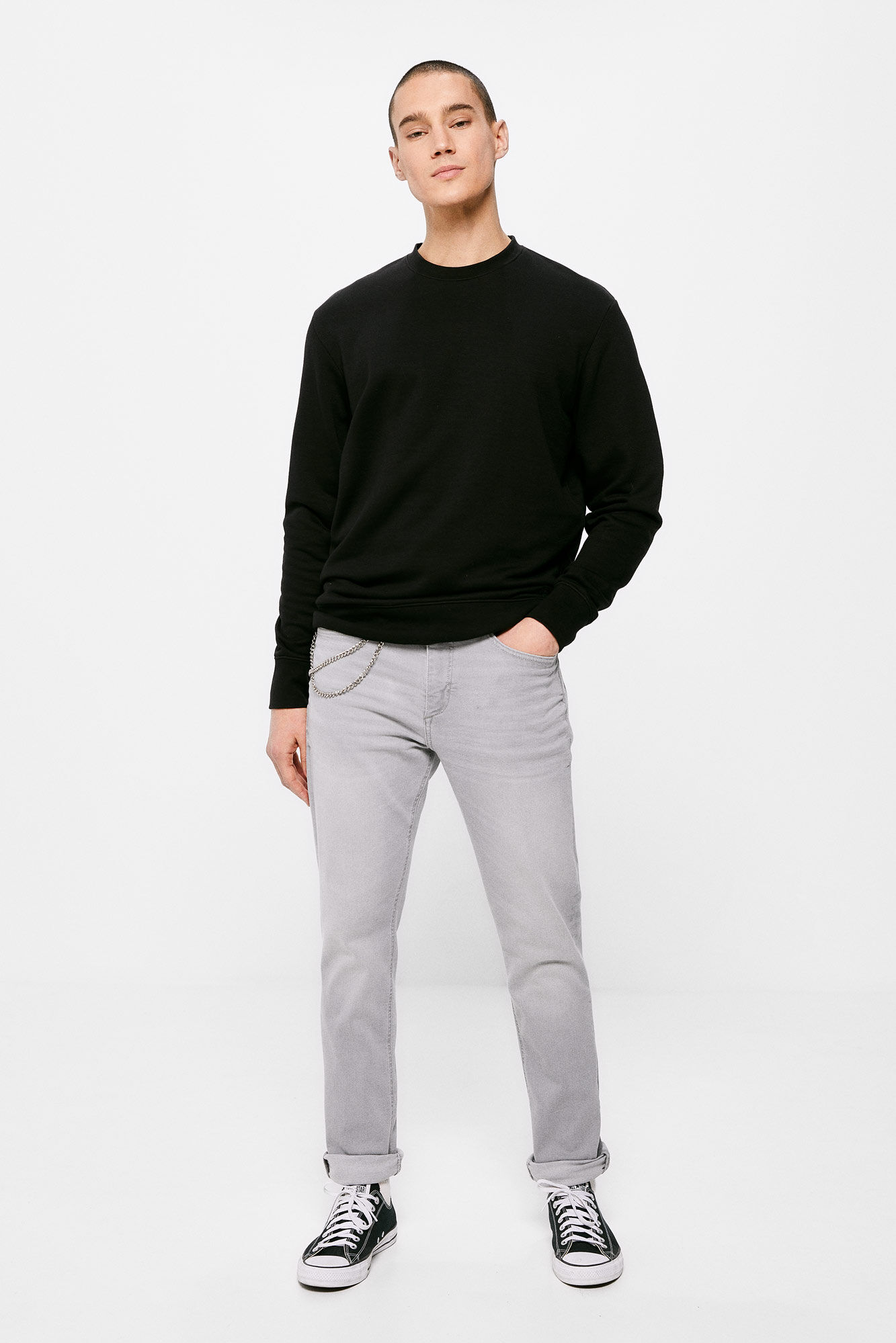Calça jeans slim fit, lavagem cinza clara - cinza claro