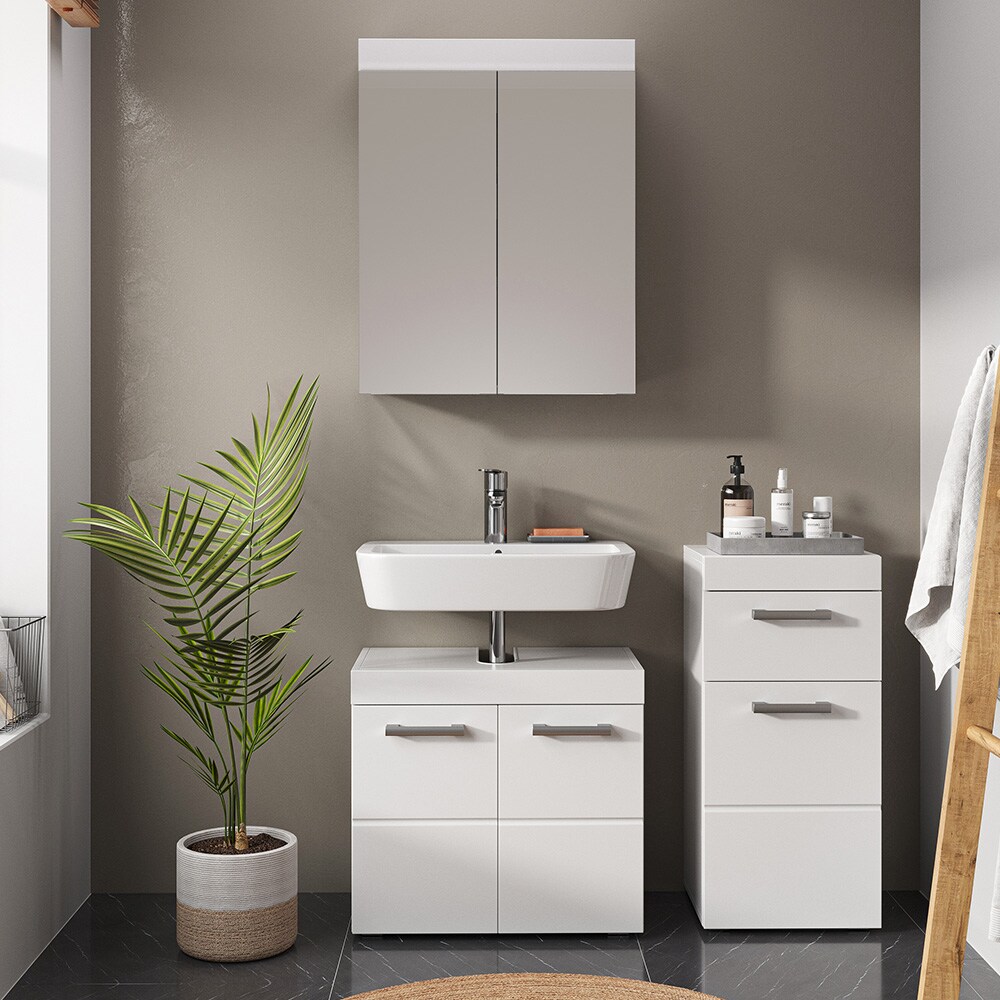 Vicco Midischrank Badschrank Badezimmermöbel Luna Weiß Skandi 37x79 cm Badezimmer Schrank Badmöbel Schranktür Schrankfach Schrankschublade Ablage Aufbewahrung