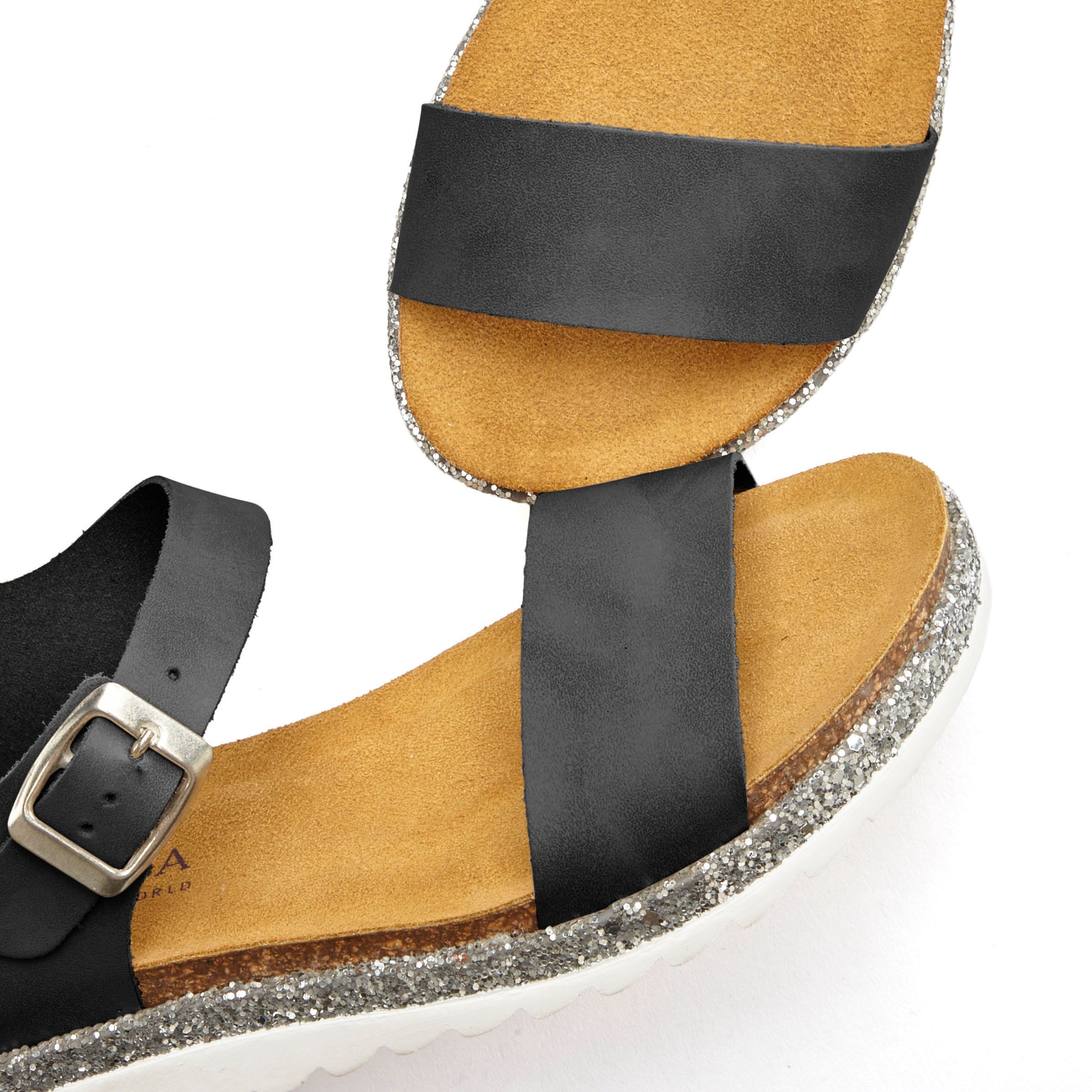LASCANA Riemchensandalette  Sandale, Sommerschuh aus Leder mit Korkfussbett und leichtem Keilabsatz