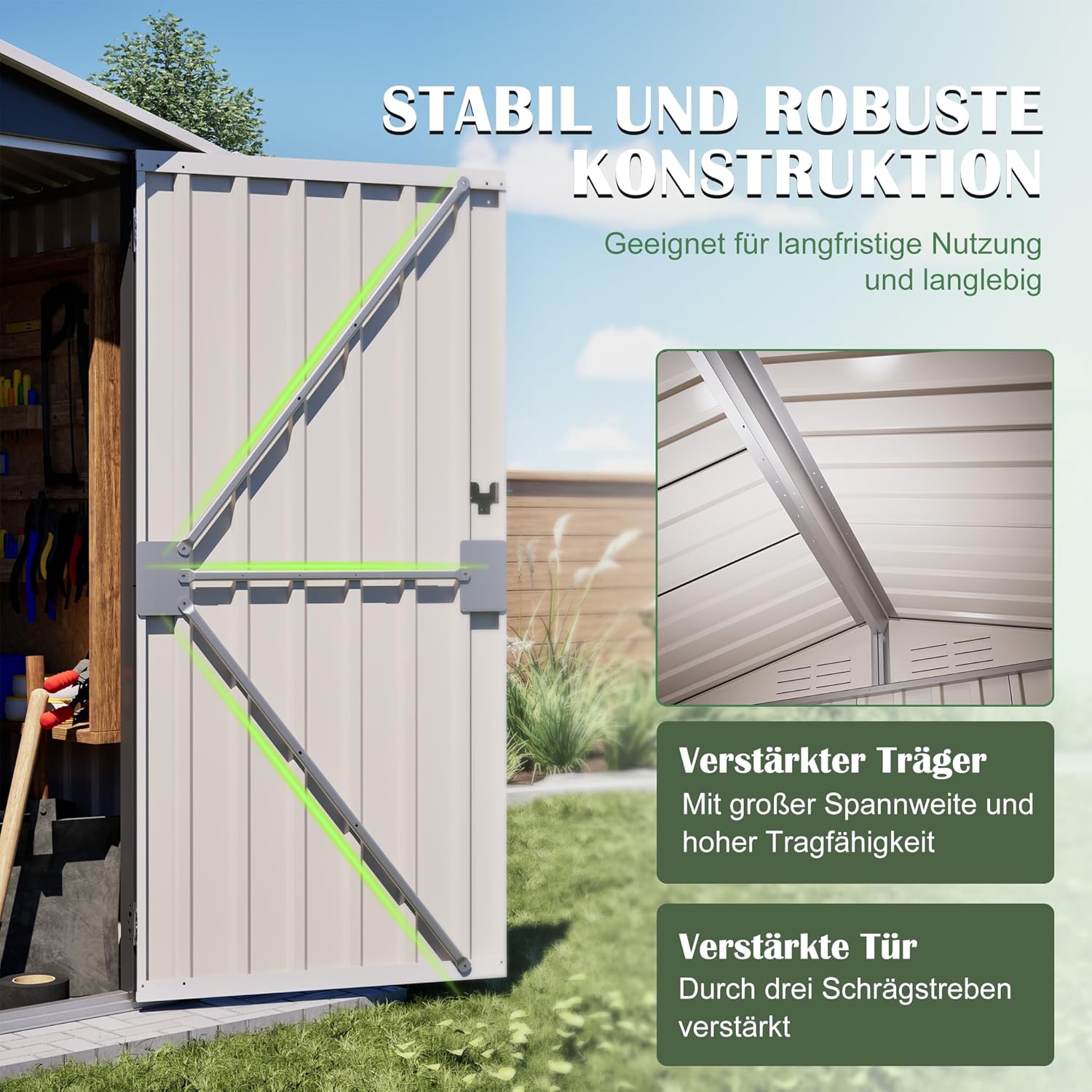 Metall Gerätehaus Gerätehaus mit Pultdach,Gartenhaus Geräteschuppen Garten Schuppen Inkl. Metallfundament (ohne Boden), Geräteschrank für Garten (Grau, S)