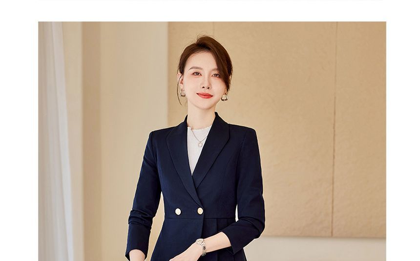 Princess Min - Effen dubbelrijs blazer / Hoge taille effen rechte broek