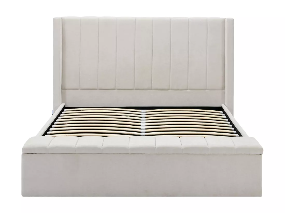 Lit coffre 140 x 190 cm avec banc - Tissu - Beige + Matelas - DOUINO