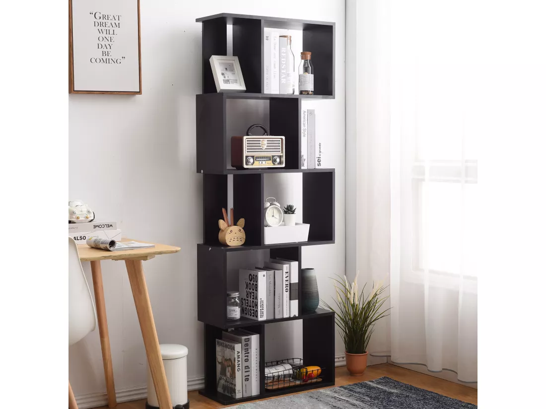 Bibliotheque Etageres Bois Noir Design Moderne 172,5x60x24