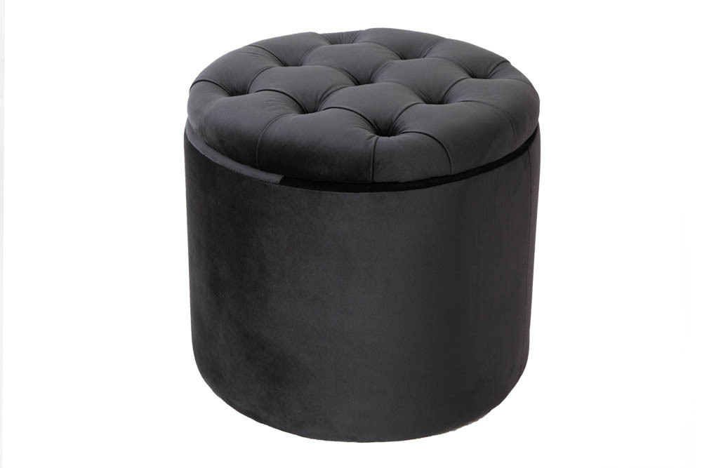 Eleganter Hocker MODERN BAROCK 50cm schwarz Samt Aufbewahrungkorb