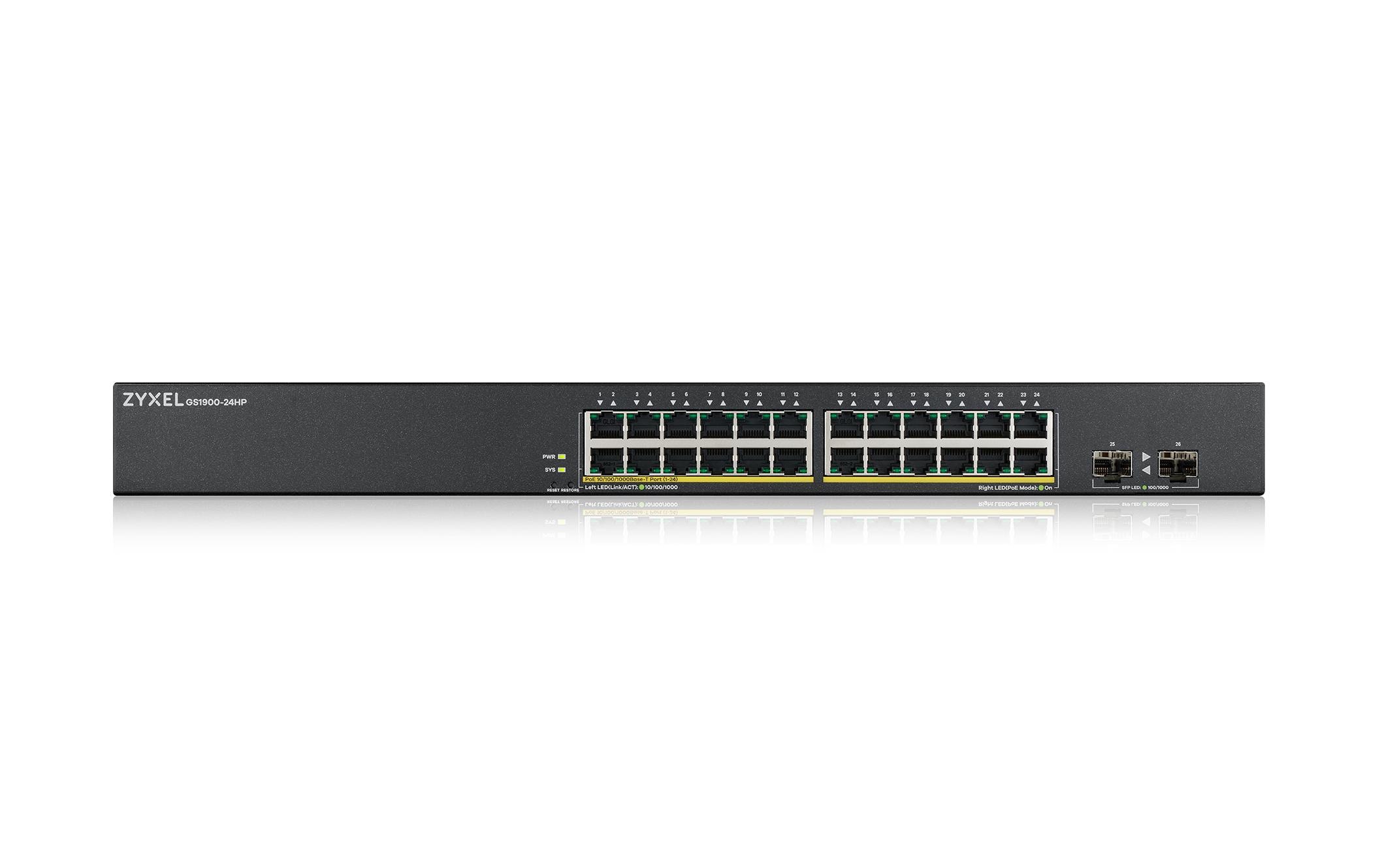 PoE+ Switch GS1900-24HP V2 26 Port<br>Web-managed Switch mit 24 PoE-fähigen Gigabit-Ports