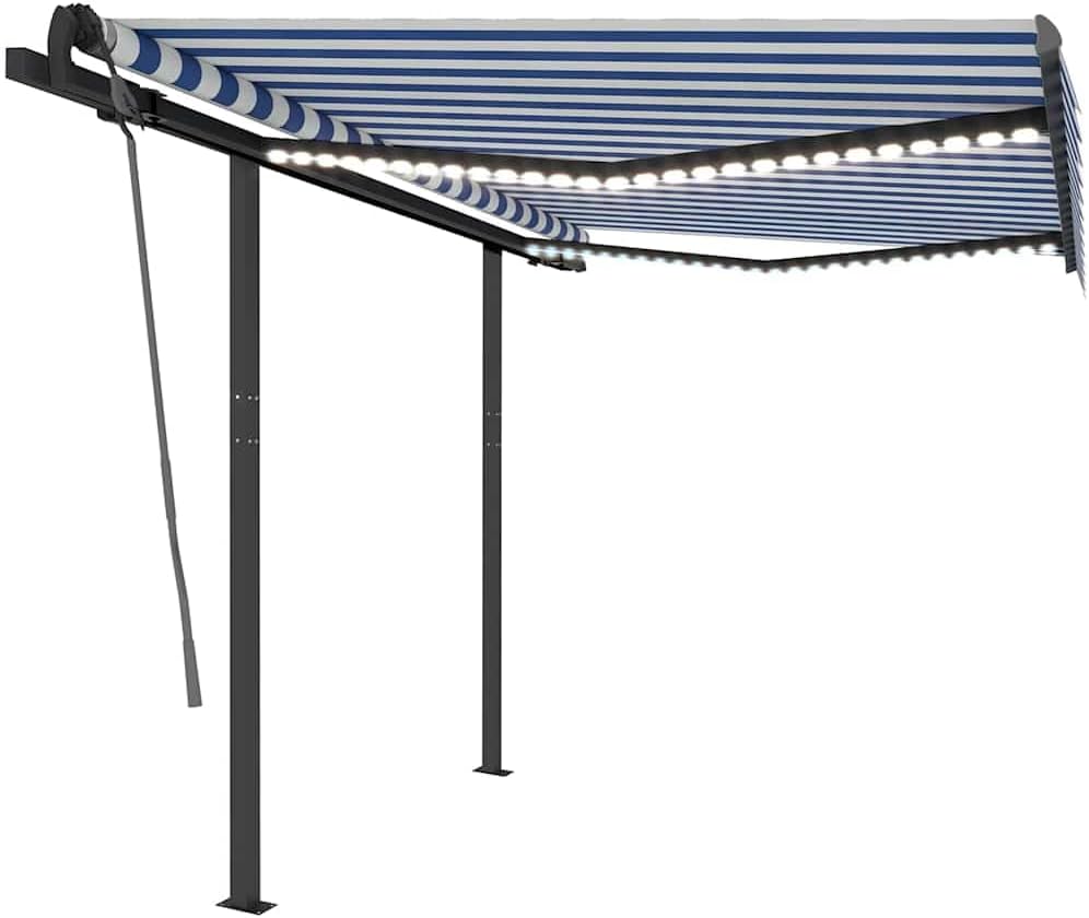 vidaXL Gelenkarmmarkise Einziehbar mit LED Markise Sonnenmarkise Balkonmarkise Sonnenschutz Sichtschutz Terrasse Garten 3x2,5m Blau Weiß