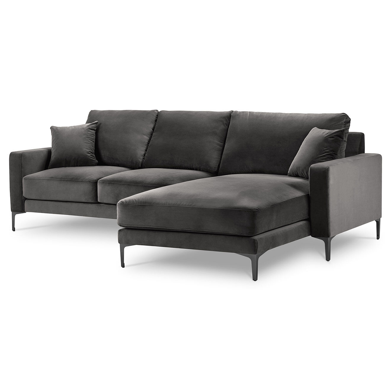 Mazzini Sofas Canapé d'angle Droit Velours Venus 4 Places gris - 248x160x90 cm