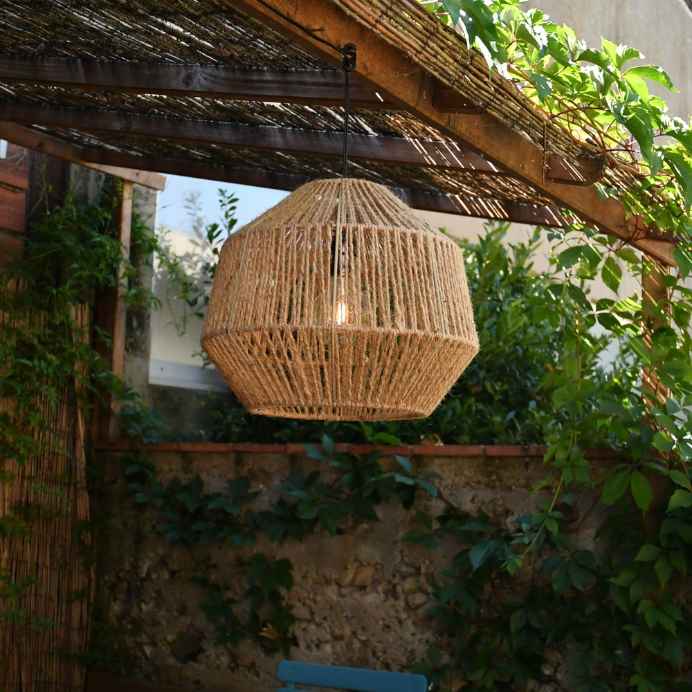 Lustre solaire mazari - ampoule filament remplaçabe - blanc chaud - matérieaux naturels - chromex