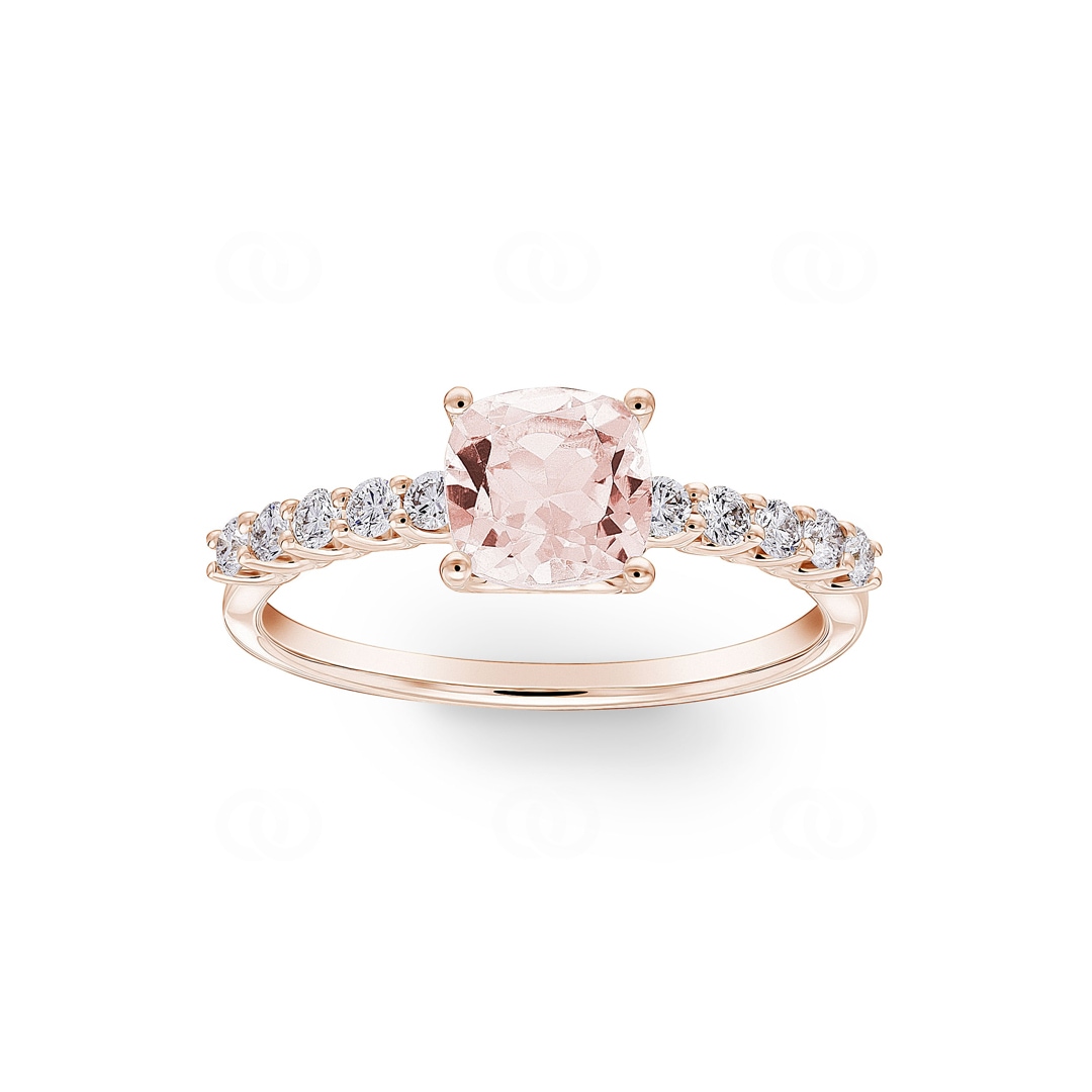 Pavé Solitärring 750/18 K Roségold mit Morganit & Diamanten 0.25 ct H/si