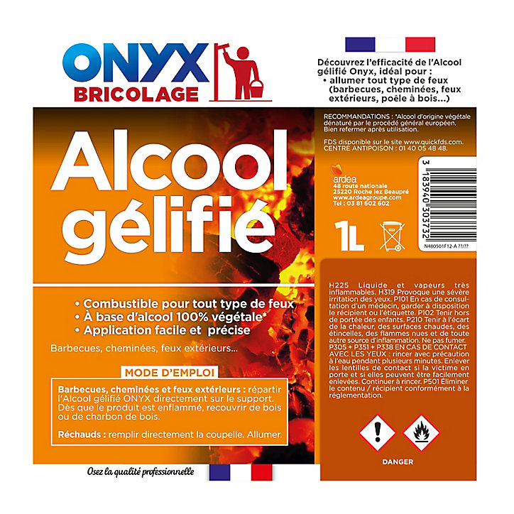 Alcool gélifié barbecue, cheminées, feux extérieurs Onyx 1L