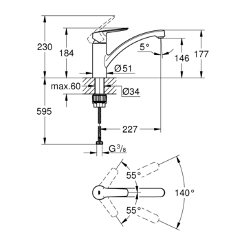 Grohe Quickfix keukenkraan Start lage uitloop chroom