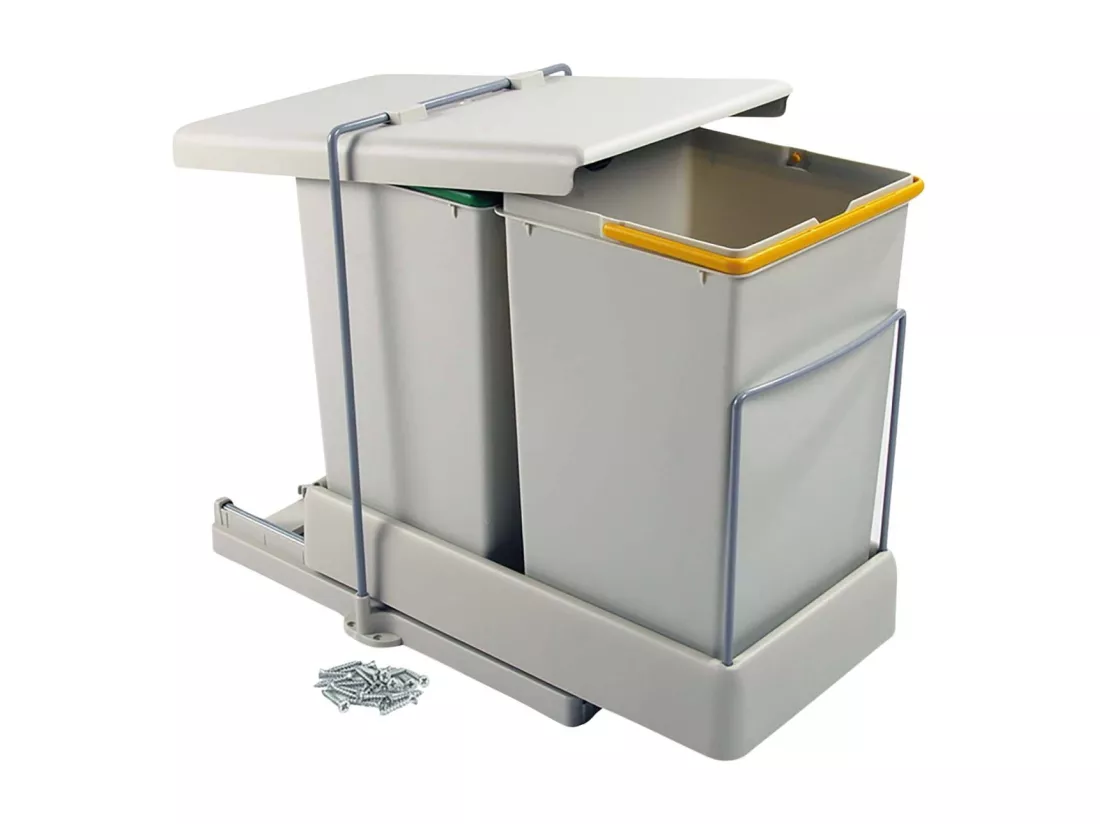 Poubelle de recyclage extraction automatique 2 conteneurs de 14 litres