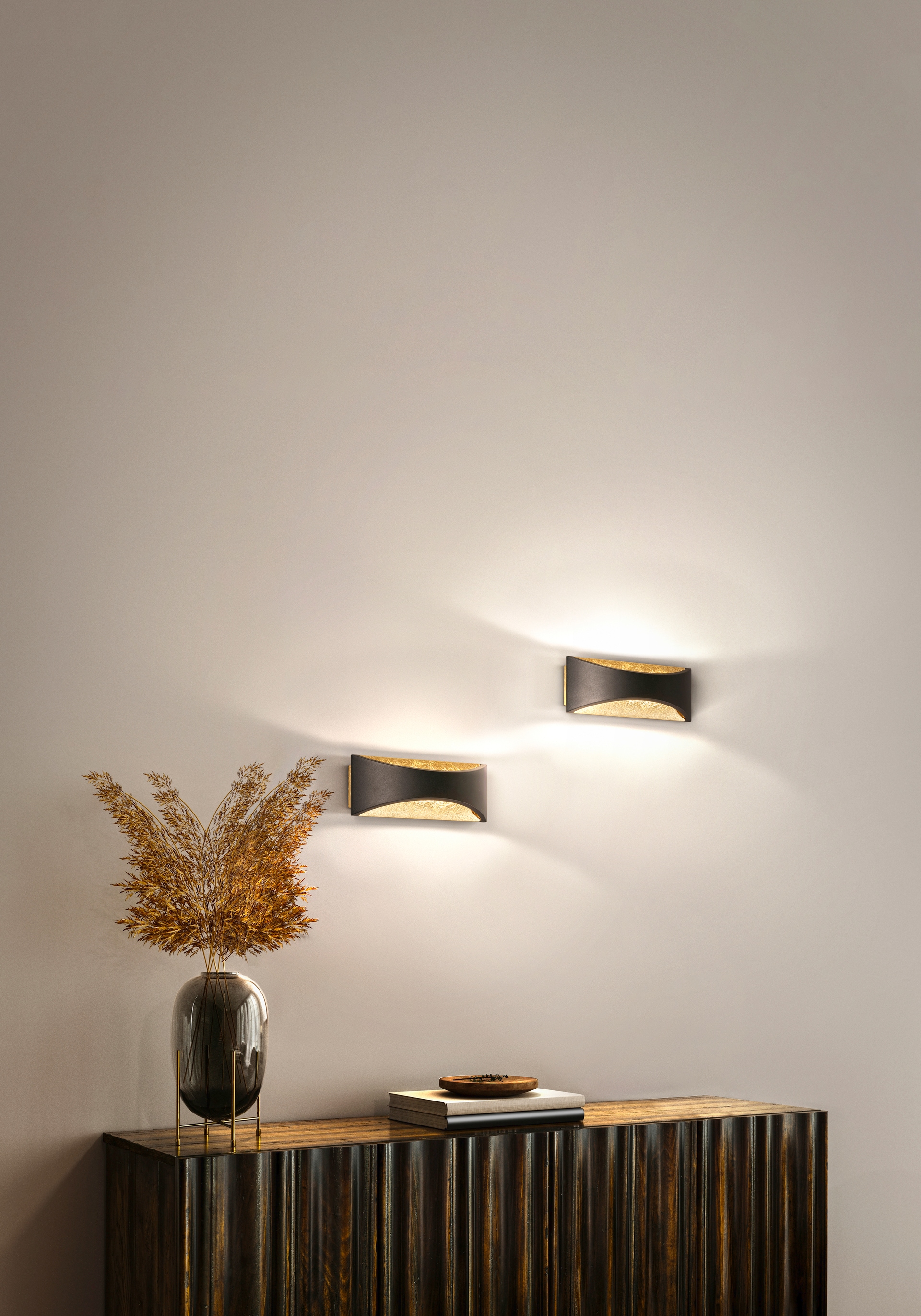 FISCHER & HONSEL LED Wandleuchte RIO 22,5 cm sandschwarz /Blattgoldfarbig