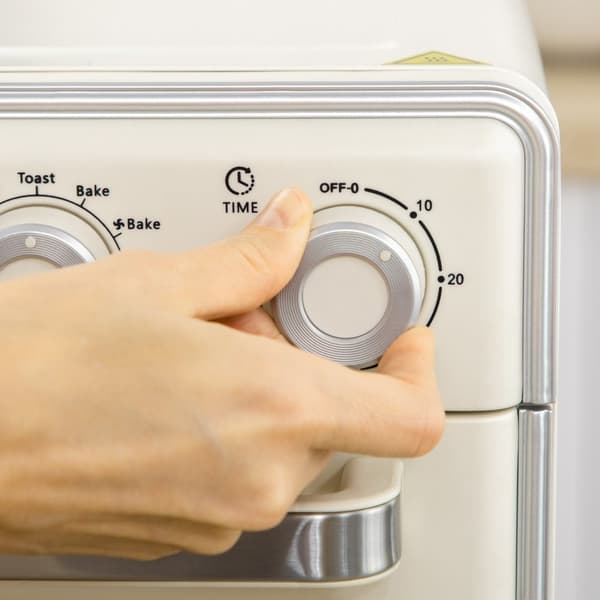 Miniovn Med Sirkulasjonsluft 20L, 7 I 1 Pizzaovn Inkludert Stekebrettsett, Stekekurv, Smulebrett, 1 Times Timer, 1400 W, Kremhvit