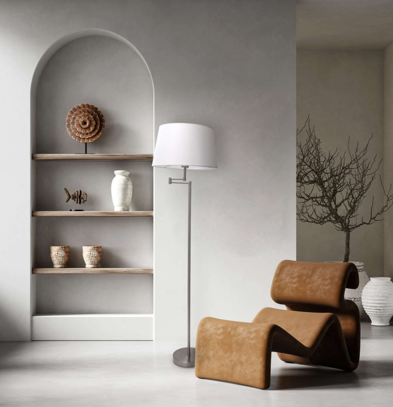 Stehleuchte - silberfarben-beige - 158 cm