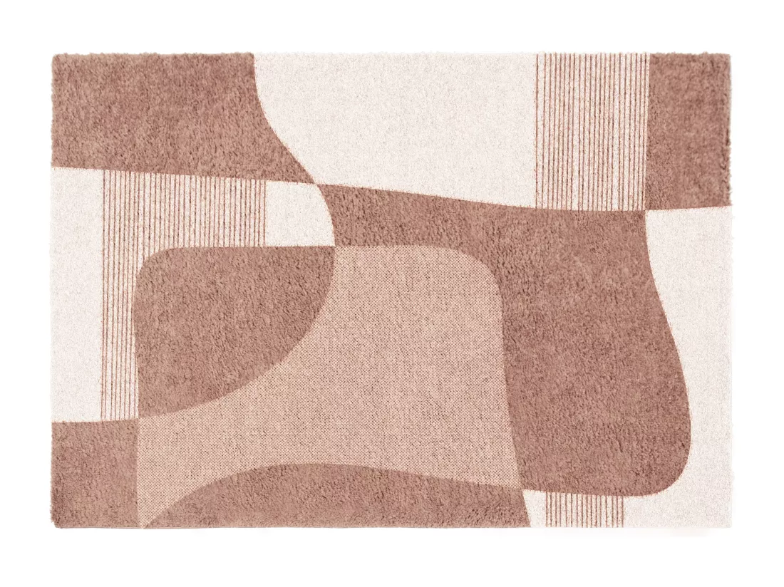 Tapis shaggy à motifs abstraits- 160 x 230 cm - Blanc et Marron - RUMINIA