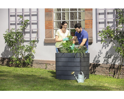 Klassieke verhoogde tuinbak GARANTIA ERGO Quadro M 75 incl. Flora waterbesparend systeem 80 x 60 x 75 cm hout
