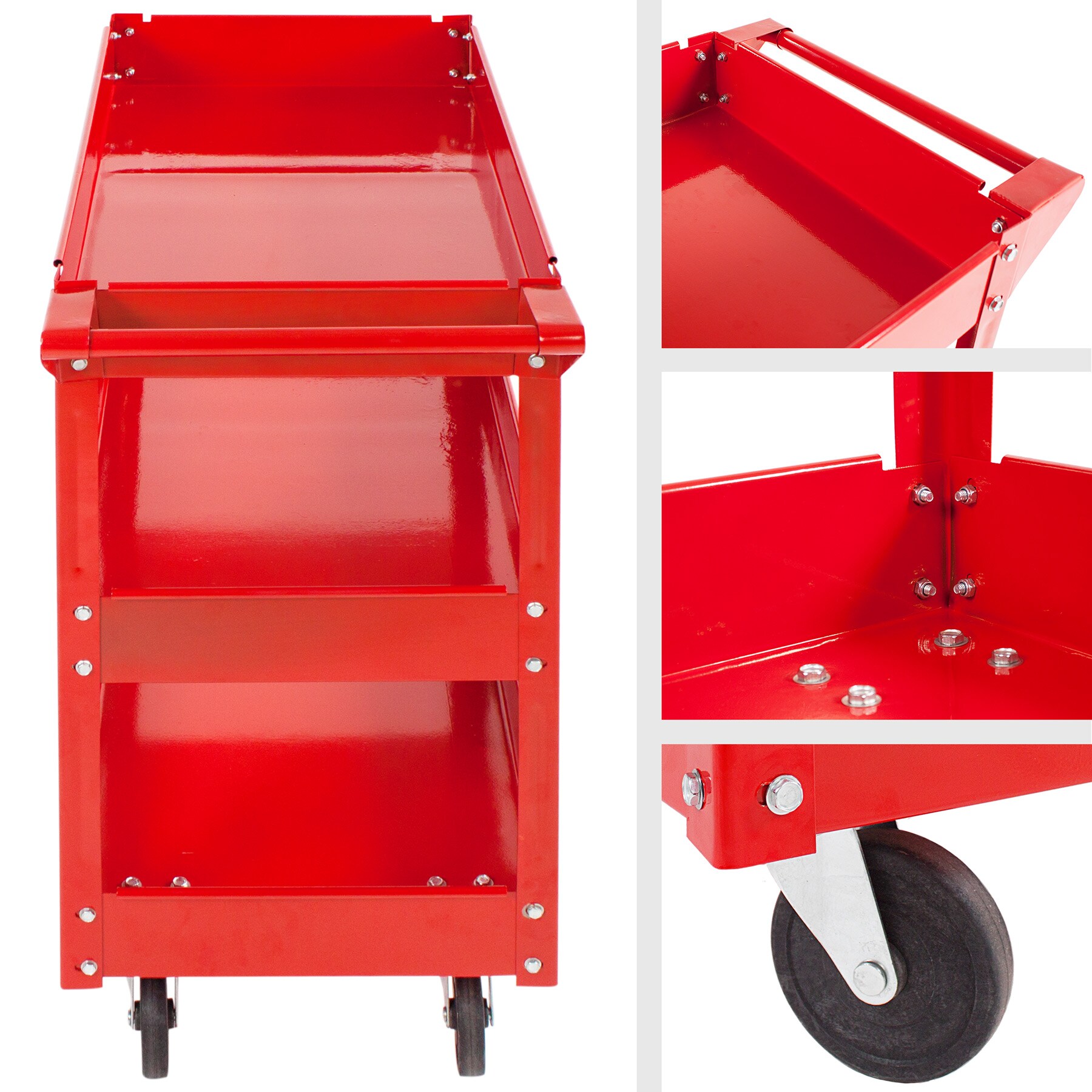 tectake® Werkstattwagen, 3 Etagen, leichte Montage, Rollen Ø 95 mm