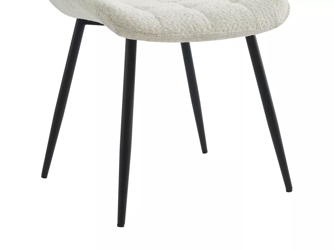Lot de 2 chaises matelassées en tissu bouclette et métal noir - Blanc - OLLUA