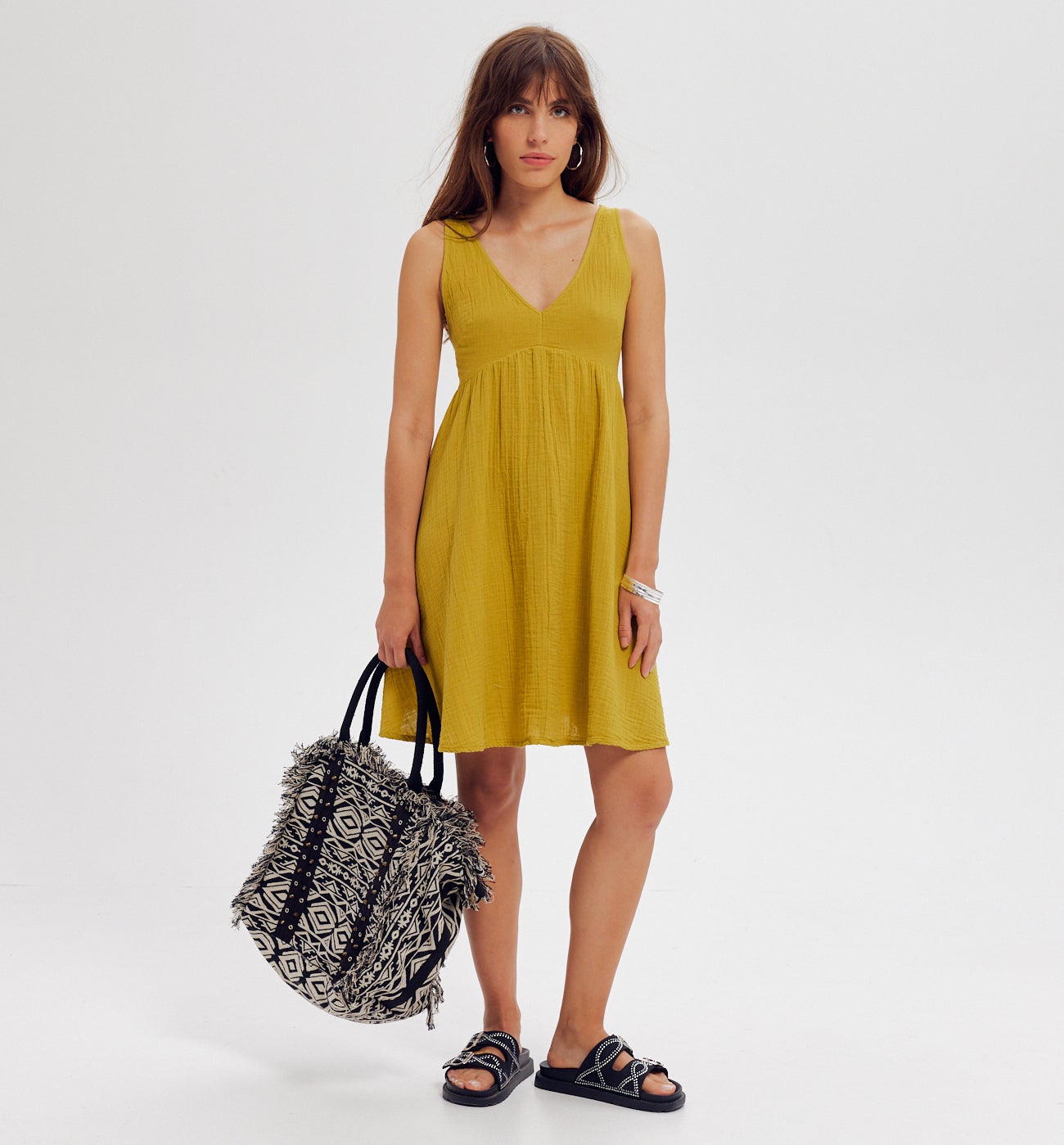 Robe dos nu en gaze de coton - Vert anis