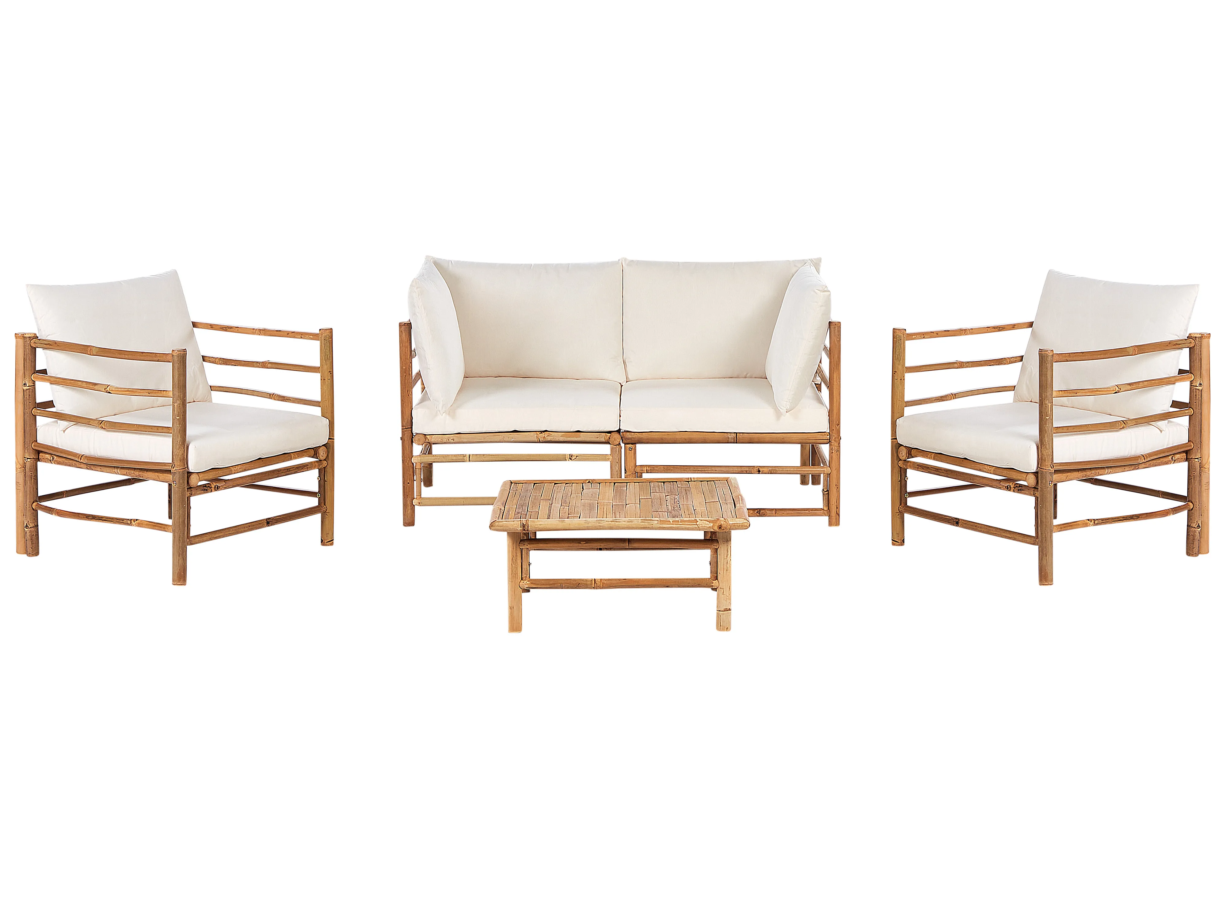 Loungeset met tafel 4-zits CERRETO Bamboehout Gebroken wit