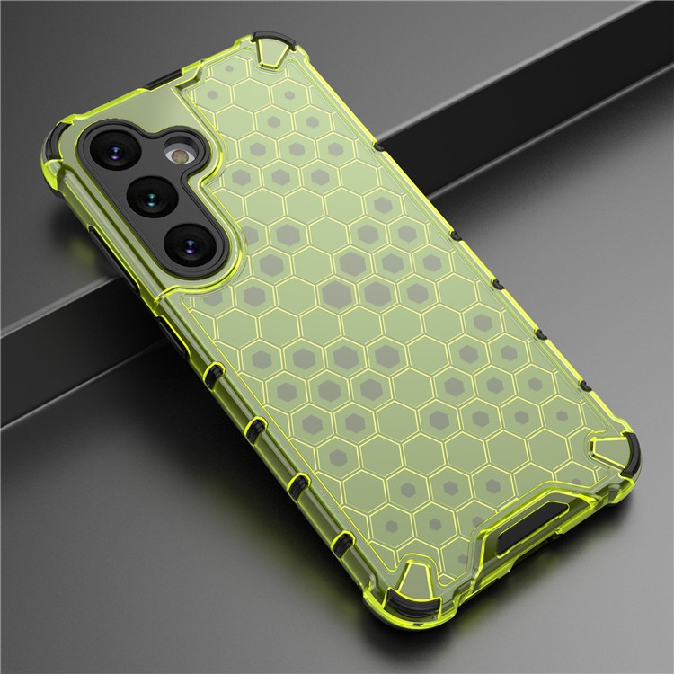 Samsung Galaxy A56 Hybrid Hülle Air Cushion Fallschutz   Bumper im Waben Design - Grün / Gelb