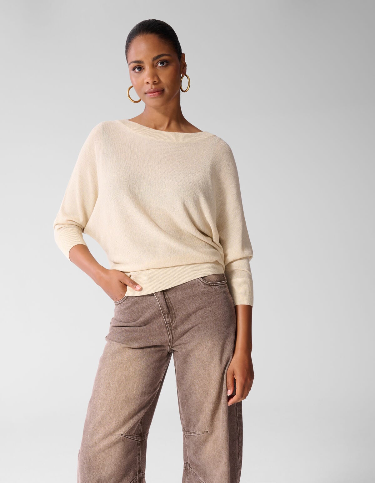 Glitter Vleermuis Trui Beige