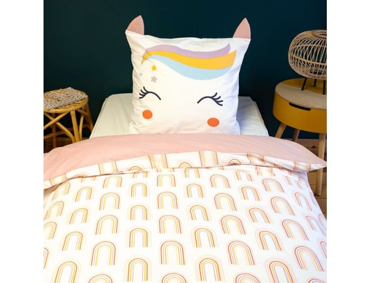 COTE DECO - Ensemble couette + 1 oreiller Parure de lit enfant licorne avec oreilles rembourrées - 10...