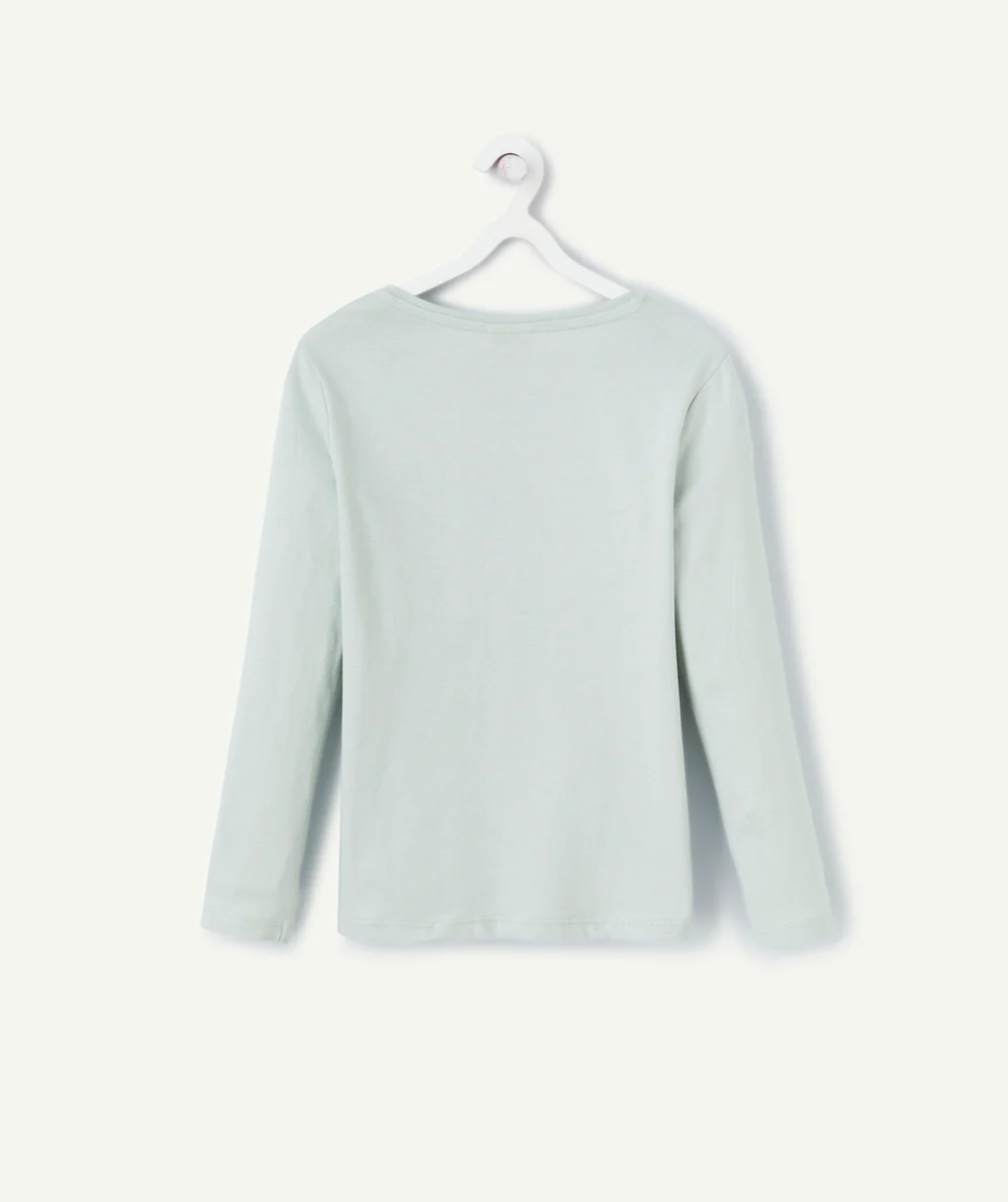 T-SHIRT MANCHES LONGUES FILLE EN COTON BIOLOGIQUE VERT AVEC MOTIF SOEUR FLEURI