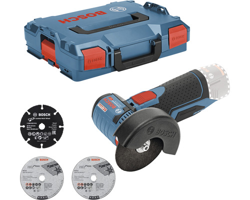Accu haakse slijper GWS 12V-76 Professional inclusief 1 x hardmetalen doorslijpschijf, 2 x roestvrijstalen doorslijpschijven en L-BOXX 102, zonder accu en lader