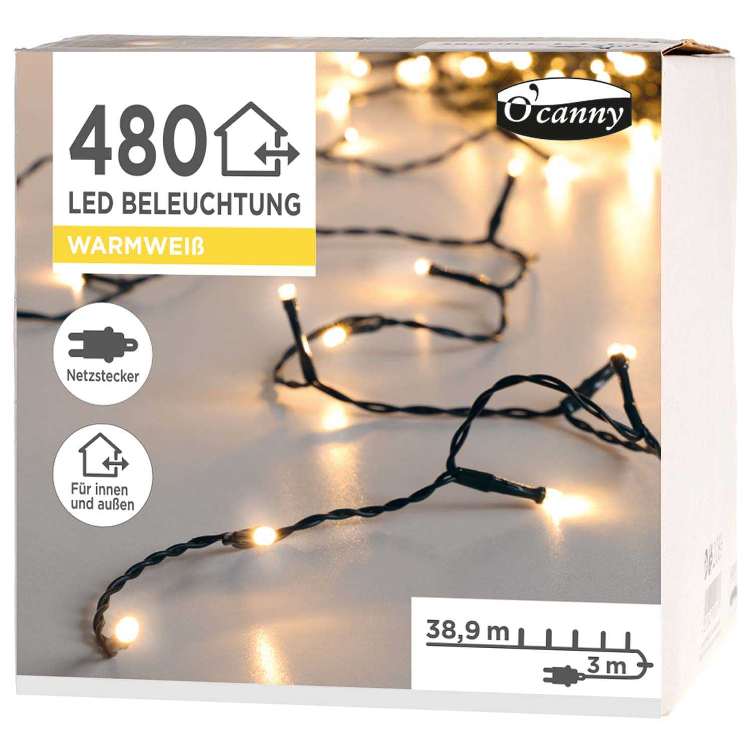 O'canny Outdoor LED-Lichterkette warmweiß 38,9 m 480er
