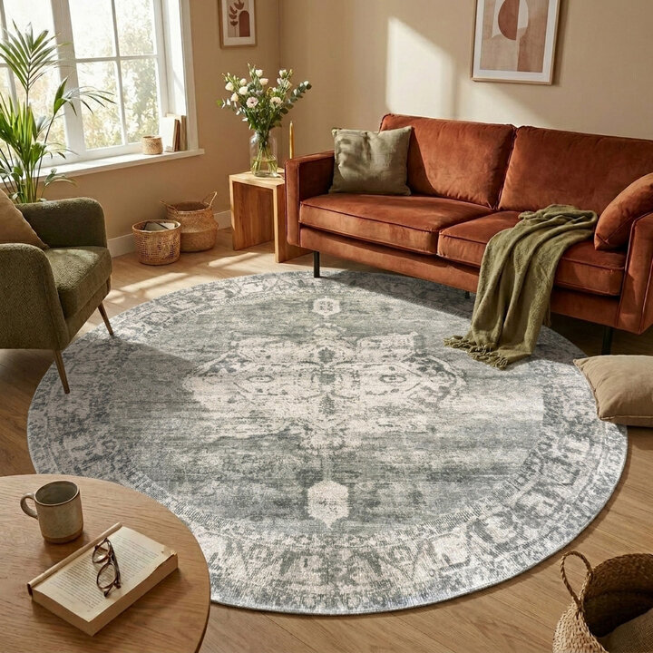 Rond vintage vloerkleed - Kyra Medaillon Groen | Duurzaam design