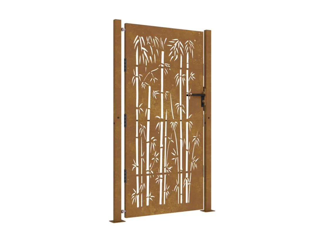 Portail de jardin 105x180 cm acier corten design de bambou