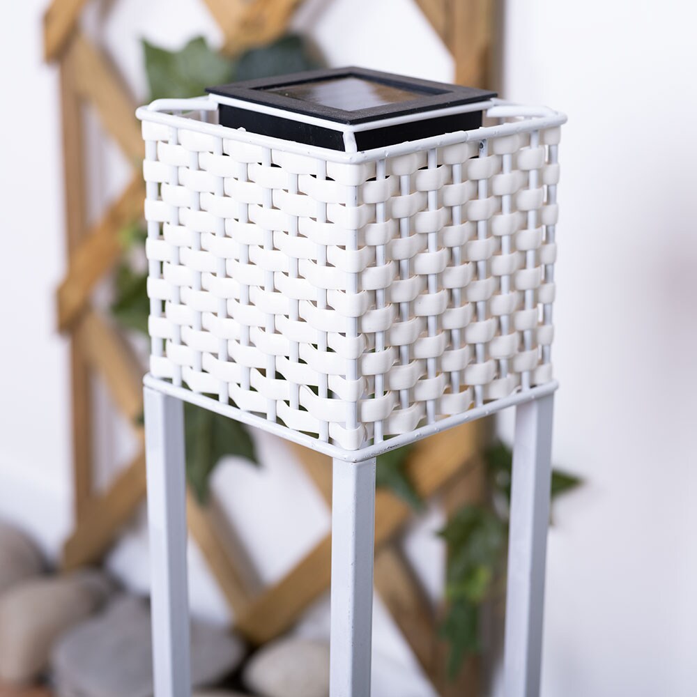 LED Solarleuchte, Rattan, Bodenplatte, Erdspitz, weiß