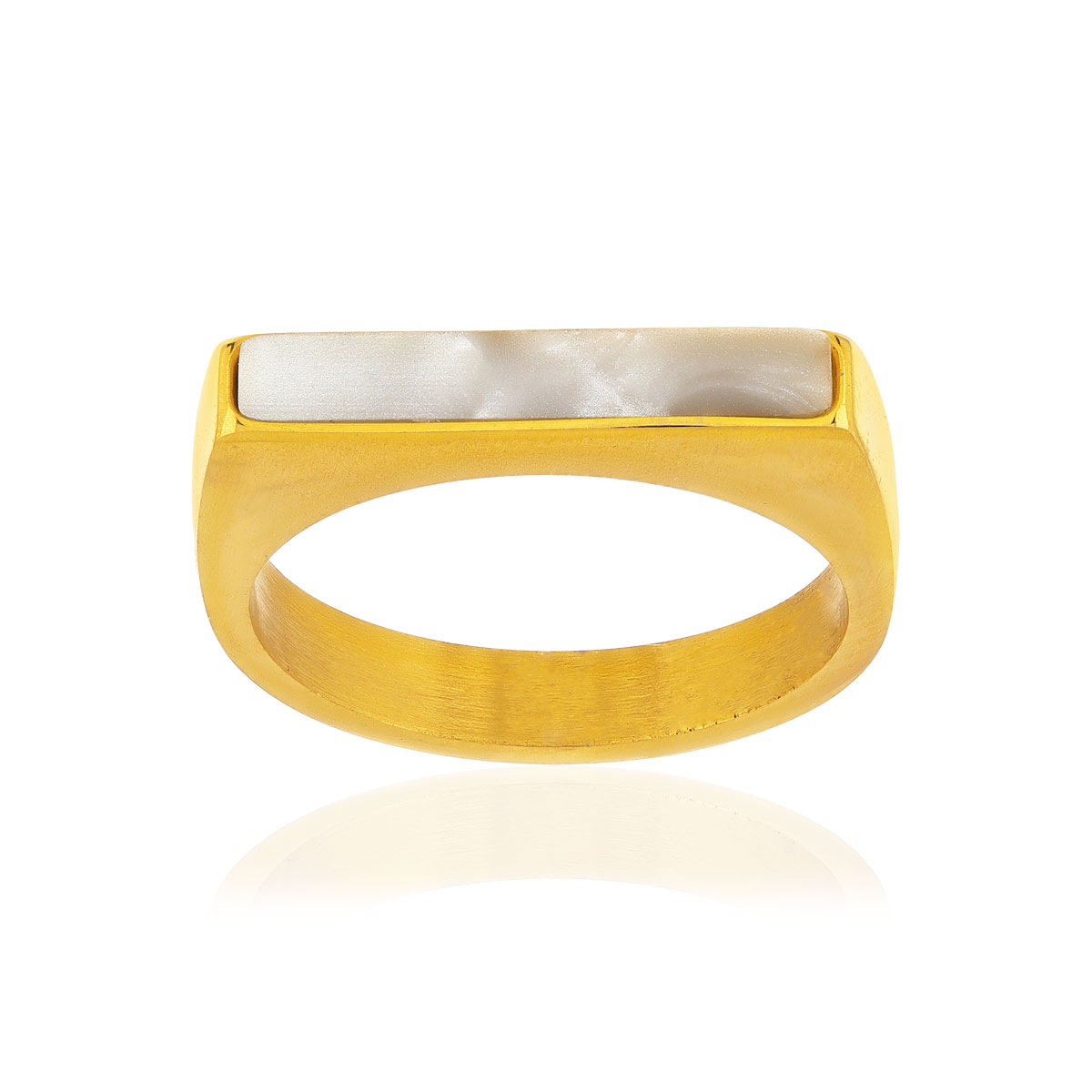 Bague acier jaune nacre