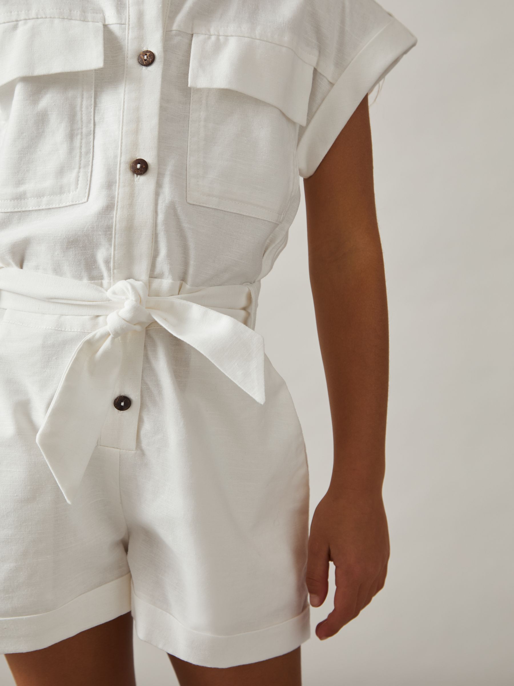 Reiss Zoe playsuit van katoen-linnen met riem